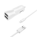 Set autonabíječky FIXED s 2xUSB výstupem a USB/Lightning kabelu, 1 metr, MFI certifikace, 15W Smart Rapid Charge, bílá