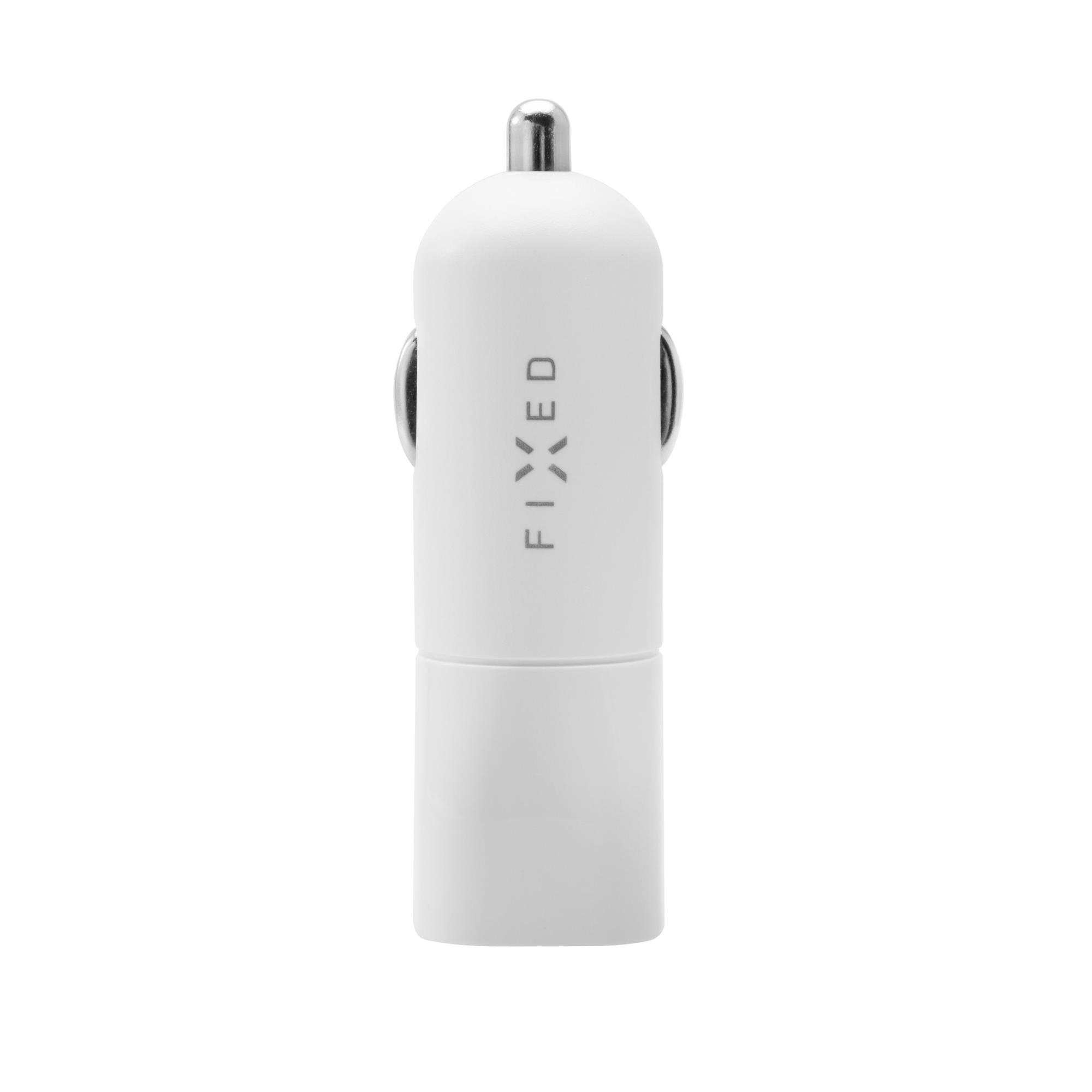 Set autonabíječky FIXED s USB-C výstupem a USB-C/USB-C kabelu, podpora PD, 1 metr, 18W, bílý