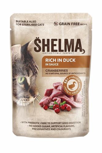 SHELMA Cat kachní s brusinkami v omáčce, kapsička 85 g