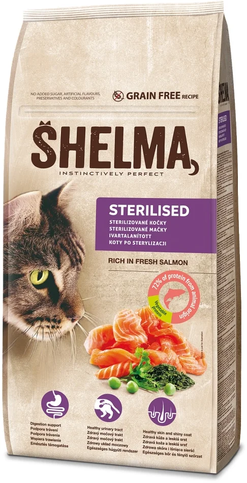 SHELMA Cat Sterilised Salmon GF 8 kg granule pro kastrované kočky