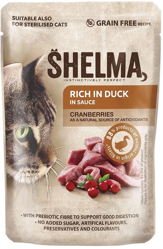 SHELMA Kačica s brusnicami v omáčke, vrecko 85 g