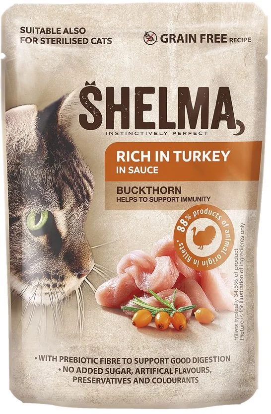 SHELMA Kuracie mäso s rakytníkom v omáčke, vrecko 85 g