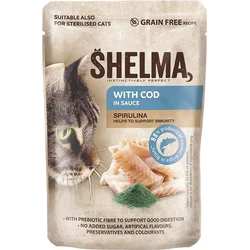 SHELMA Treska mačacia so spirulinou v omáčke, vrecko 85 g