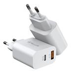 Sieťová dvojportová nabíjačka USB Tellur PDHC101, PD 20 W + QC3.0 18 W, biela