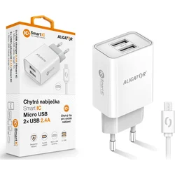 Sieťová nabíjačka ALIGATOR MicroUSB 2xUSB 2,4A, smart IC, biela