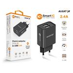 Sieťová nabíjačka ALIGATOR s výstupom 2xUSB, 2,4 A, smart IC, čierna