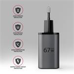 Sieťová nabíjačka AXAGON ACU-PQ67D GaN 67 W, USB-A + USB-C, PD3.0/PPS/QC4+/SFC2.0/Apple, LCD displej