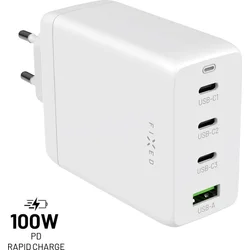 Sieťová nabíjačka FIXED GaN s výstupom 3xUSB-C a USB, podpora PD 3.0, 100 W, biela