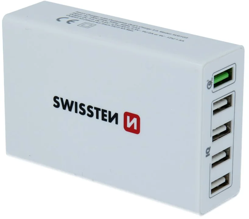 Sieťová nabíjačka SWISSTEN Quick Charge 3.0 5xUSB 3.0A biela