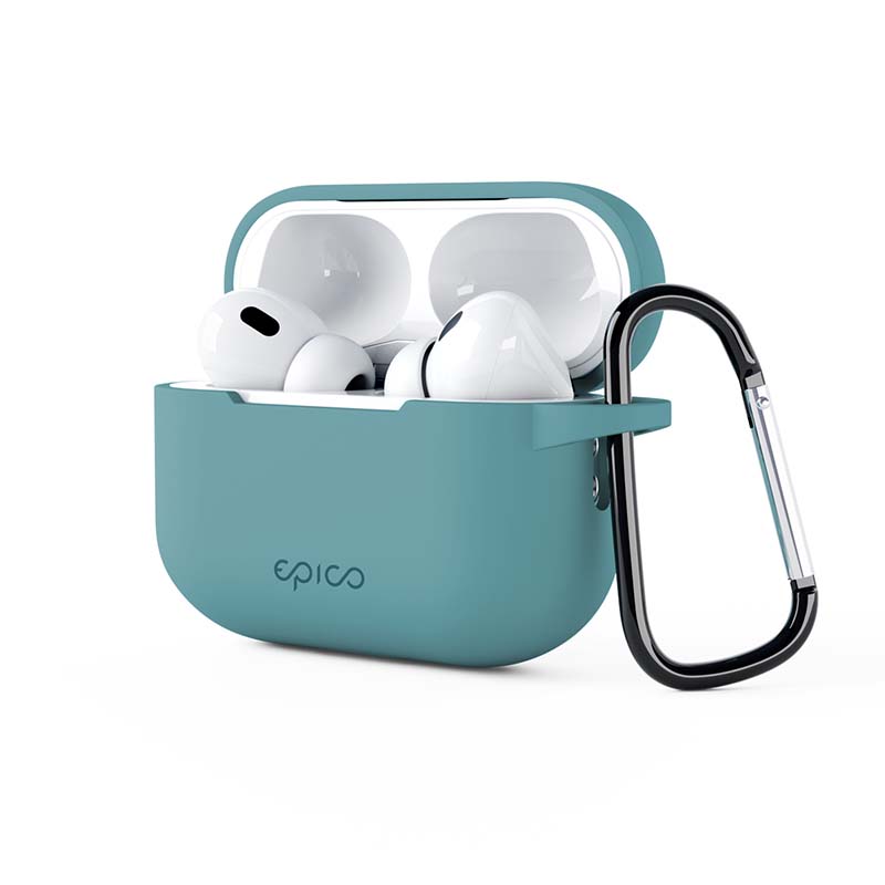 Silikónové puzdro Epico s karabínou | AirPods Pro 3 | modro-šedé | bezpečnostná karabína