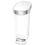 Simplehuman pedálový odpadkový koš, 40 l, bílý plast, úzký, oválný, s nerez krytem sáčku