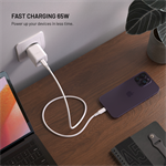 Síťová GaN nabíječka FIXED Mini s 2xUSB-C a USB, podpora PD, 65W, bílá