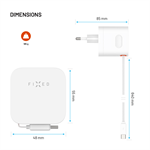 Síťová GaN nabíječka FIXED s 2xUSB-C, PD 3.0, samonavíjecí kabel, 65W, bílá