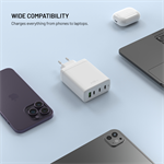 Síťová GaN nabíječka FIXED s 3xUSB-C a USB, podpora PD 3.0, 120W, bílá