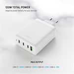 Síťová GaN nabíječka FIXED s 3xUSB-C a USB, podpora PD 3.0, 120W, bílá