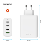 Síťová GaN nabíječka FIXED s 3xUSB-C a USB, podpora PD 3.0, 120W, bílá
