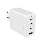 Síťová GaN nabíječka FIXED s 3xUSB-C a USB výstupem, podpora PD 3.0, 100W, bílá