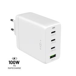 Síťová GaN nabíječka FIXED s 3xUSB-C a USB výstupem, podpora PD 3.0, 100W, bílá