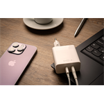 Síťová nabíječka FIXED s 2x USB-C výstupem, podpora PD, 65W, bílá