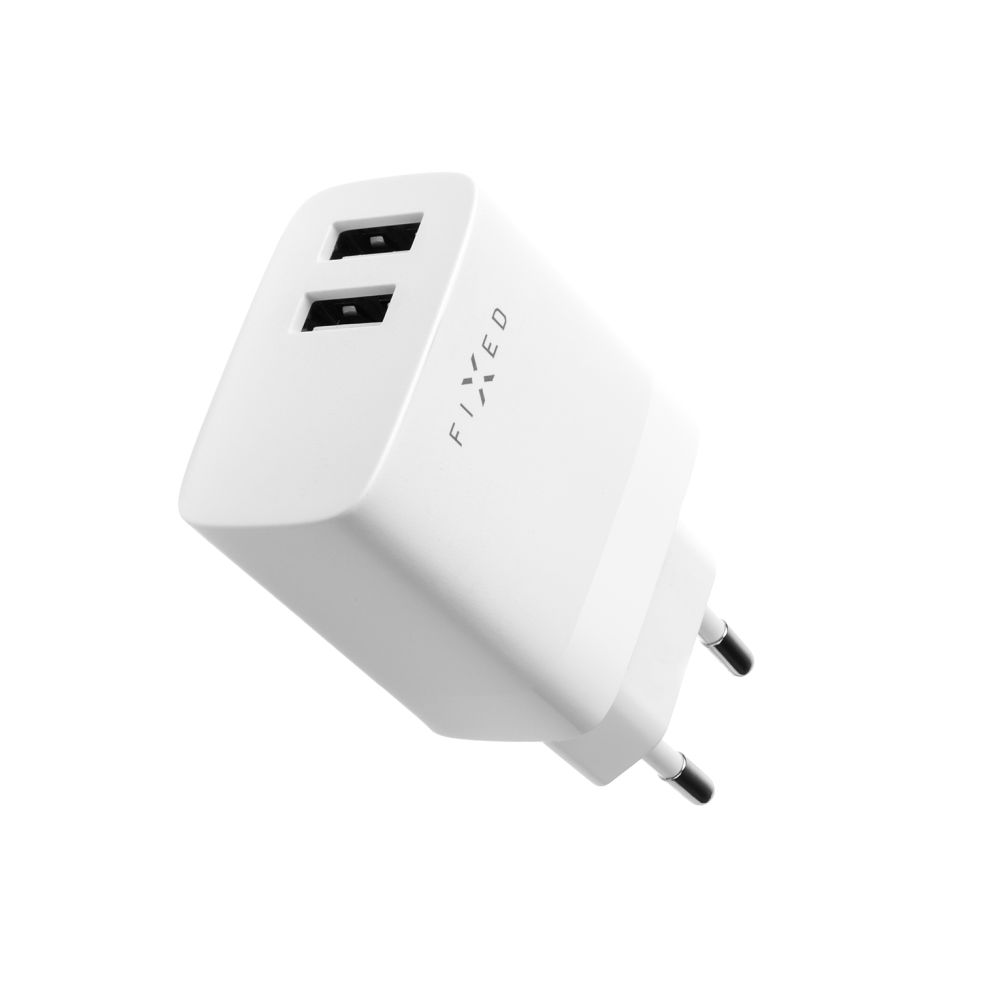 Síťová nabíječka FIXED s 2xUSB výstupem, 17W Smart Rapid Charge, bílá