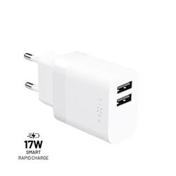 Síťová nabíječka FIXED s 2xUSB výstupem, 17W Smart Rapid Charge, bílá