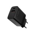 Síťová nabíječka FIXED s USB-C a USB výstupem, podpora PD a QC 3.0, 20W, černá