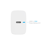 Síťová nabíječka FIXED s USB-C výstupem a podporou PD, 30W, bílá