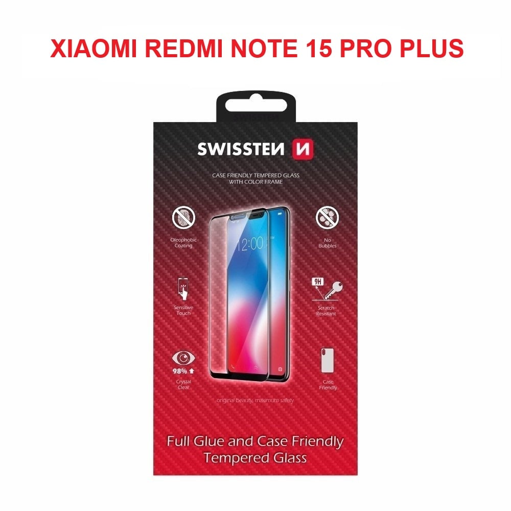 Sklo Swissten Full Glue pre Redmi Note 15 Pro+, čierne