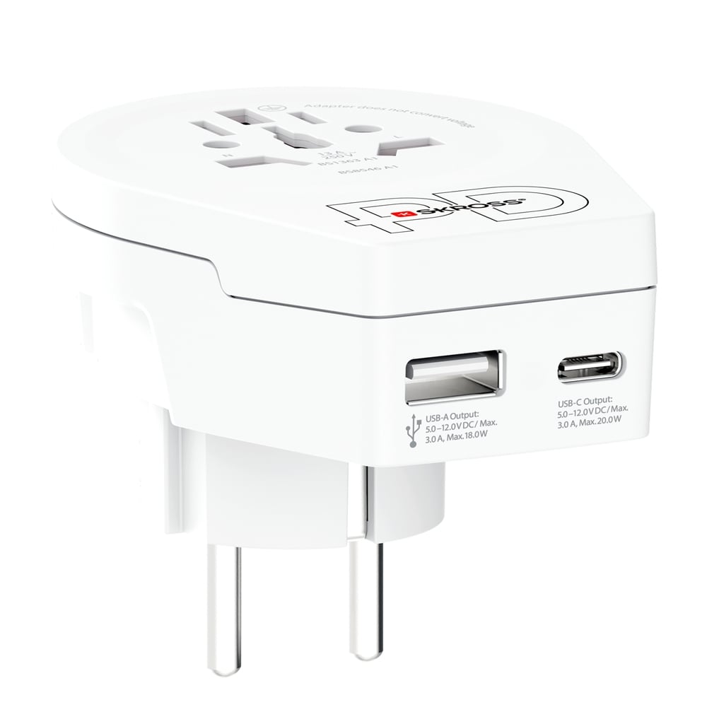 SKROSS cestovní adaptér Europe USB A+C 20W pro cizince v ČR, typ E/F