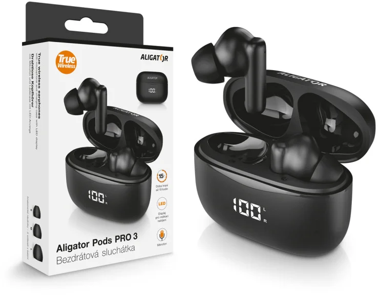 Slúchadlá Bluetooth Aligator Pods PRO 3, čierne