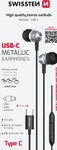 Slúchadlá Swissten Metallic USB-C, čierne