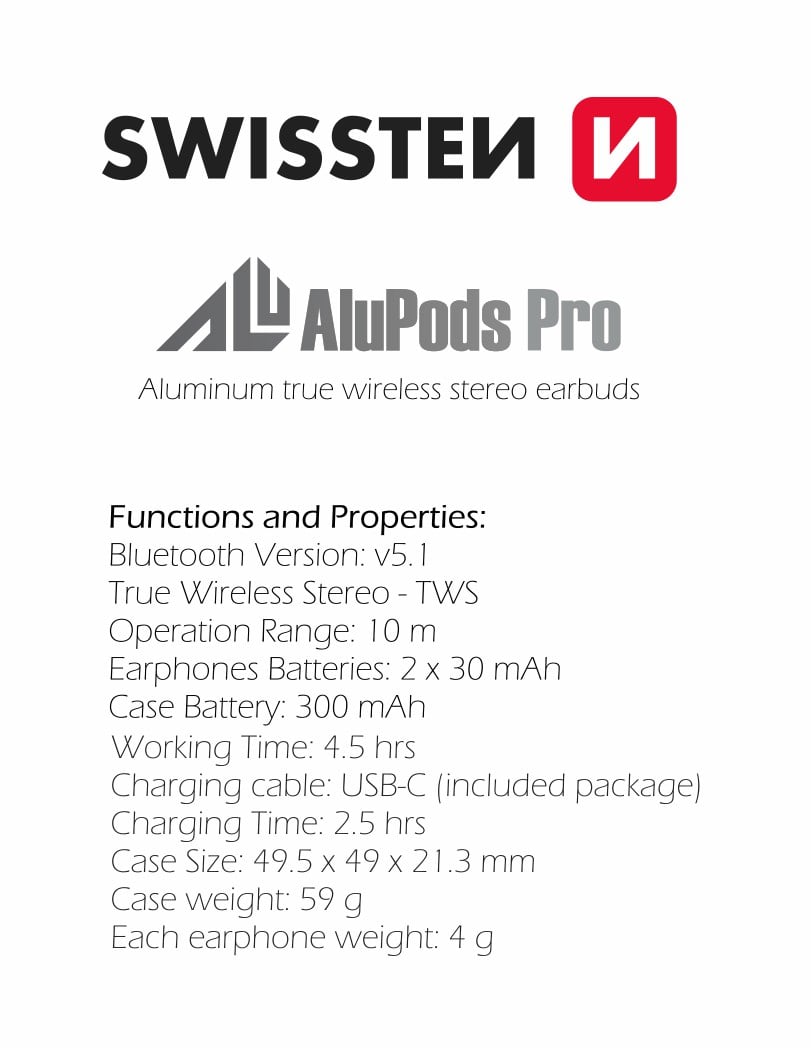 Slúchadlá Swissten TWS Alupods Pro