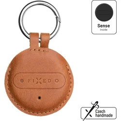 Smart tracker FIXED Sense s hnědým koženým pouzdrem a karabinou