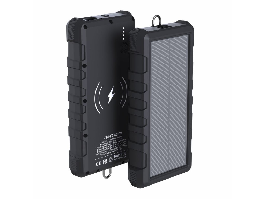 Solárna vonkajšia powerbanka Viking W24W 24000 mAh, bezdrôtové nabíjanie