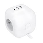 Solight 3z + USB A+C prodlužovací přívod - kostka, kabel 2m, 3 x 1mm2, bílý, vypínač