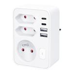 Solight hub, 1x 16A + 2x 2,5A, 2xUSB A+C, biely, vypínač