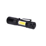 Solight LED kovová lampa 3W + COB, 150 + 60lm, AA, čierna