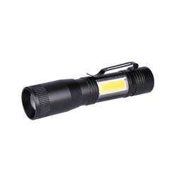 Solight LED kovová lampa 3W + COB, 150 + 60lm, AA, čierna