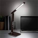 Solight LED stolná lampa s displejom, 9 W, voliteľná teplota svetla, koža, hnedá