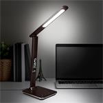 Solight LED stolná lampa s displejom, 9 W, voliteľná teplota svetla, koža, hnedá