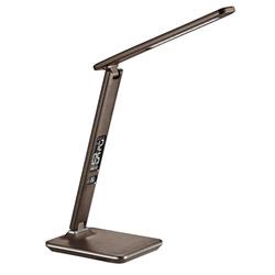 Solight LED stolná lampa s displejom, 9 W, voliteľná teplota svetla, koža, hnedá