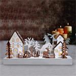 Solight LED vánoční vesnička, 34x17cm, dřevo, 4 LED, 2x AA