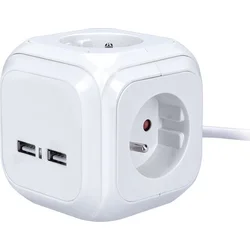 Solight predlžovacia kocka, 4 zásuvky 230V + 2x USB max. 2400mA, kábel 2m