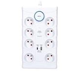 Solight prepäťová ochrana, 8z, USB A+C, 2m, biela