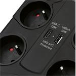 Solight prepäťová ochrana, 8z, USB A+C, 2m, čierna