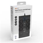 Solight prepäťová ochrana, 8z, USB A+C, 2m, čierna