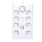 Solight přepěťová ochrana, 8z, USB A+C, 2m, bílá