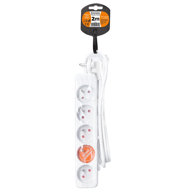 Solight prodlužovací přívod, 5 zásuvek, bílý, 2m