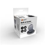 Solight USB vestavná zásuvka s víčkem, 1 zásuvka, plast, délka 1,5m, 3x 1mm2, USB 2100mA, stříbrná