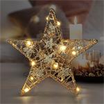Solight Vianočná hviezda s trblietkami, zlatá, kov, 14x LED, 2x AA